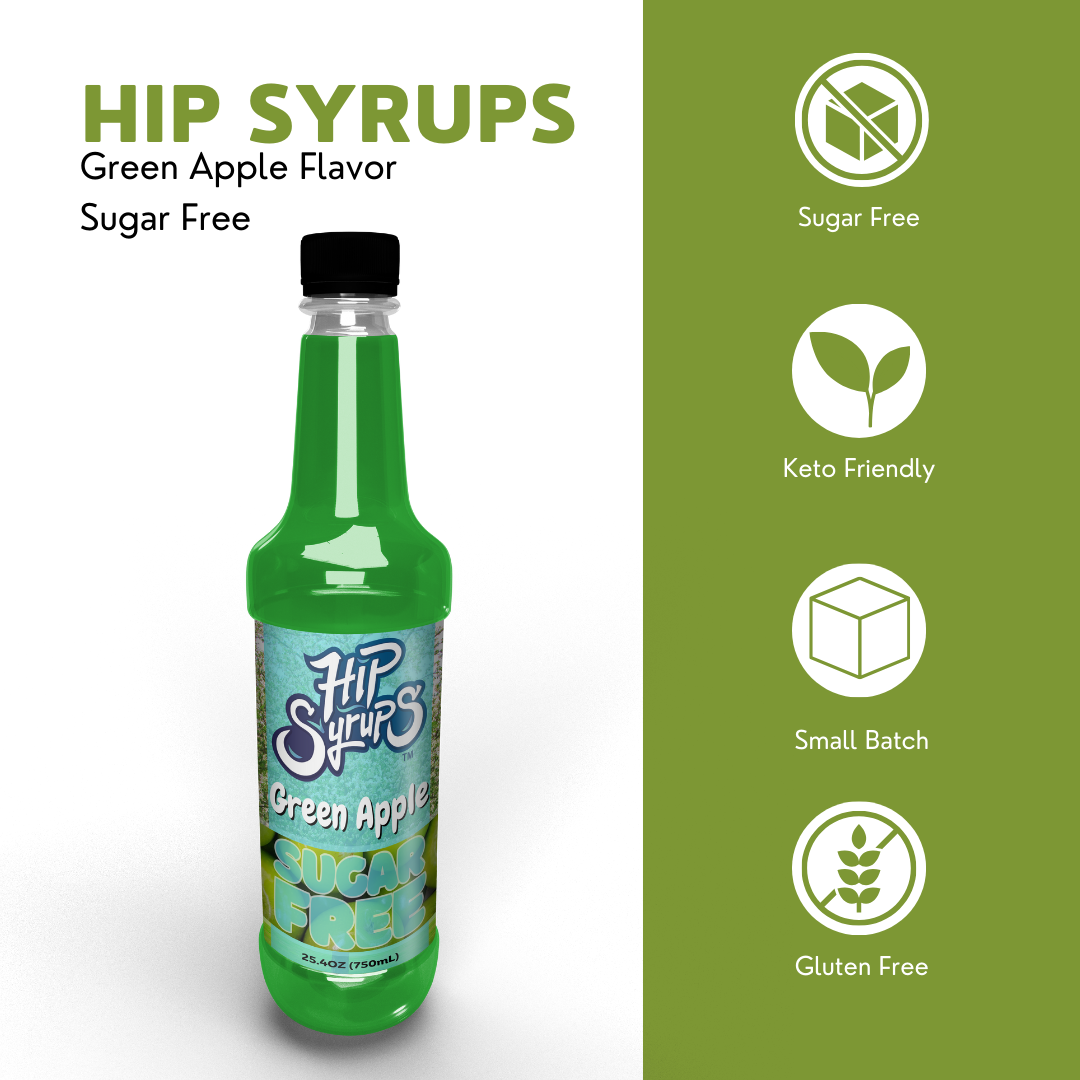 Sugar Free Simple Syrups designed for Green Apple, Water Flavor, Bubble Tea, Boba Tea, Cocktails, Sugar Free
