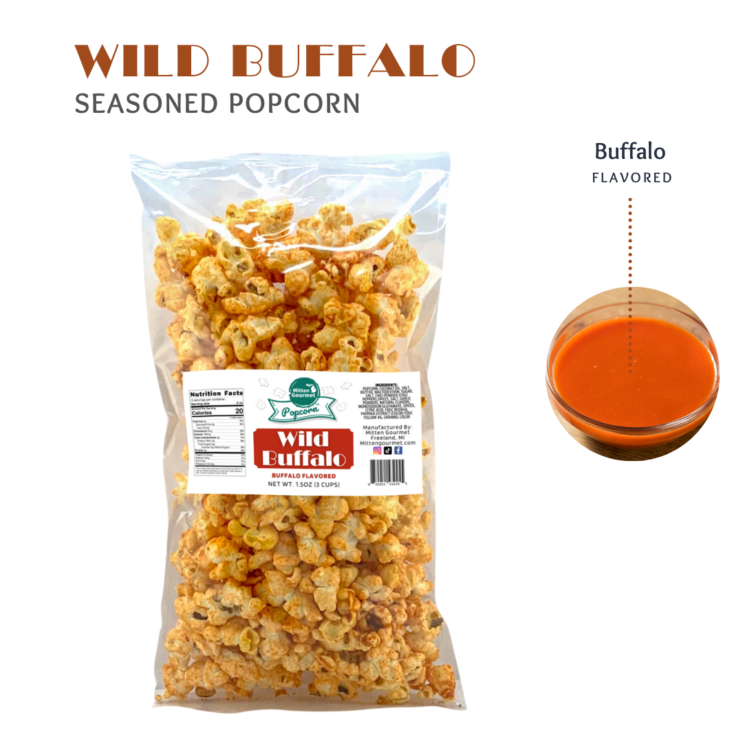 Small Batch Gourmet Buffalo, Snack, Buffalo Popcorn, Seasoned Popcorn, Buffalo Flavored, Popcorn