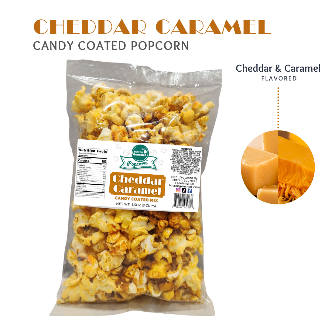 Small Batch Gourmet Candy Cheddar Caramel, Cheddar, Caramel, Cheddar Caramel Candy Popcorn, Candy Popcorn