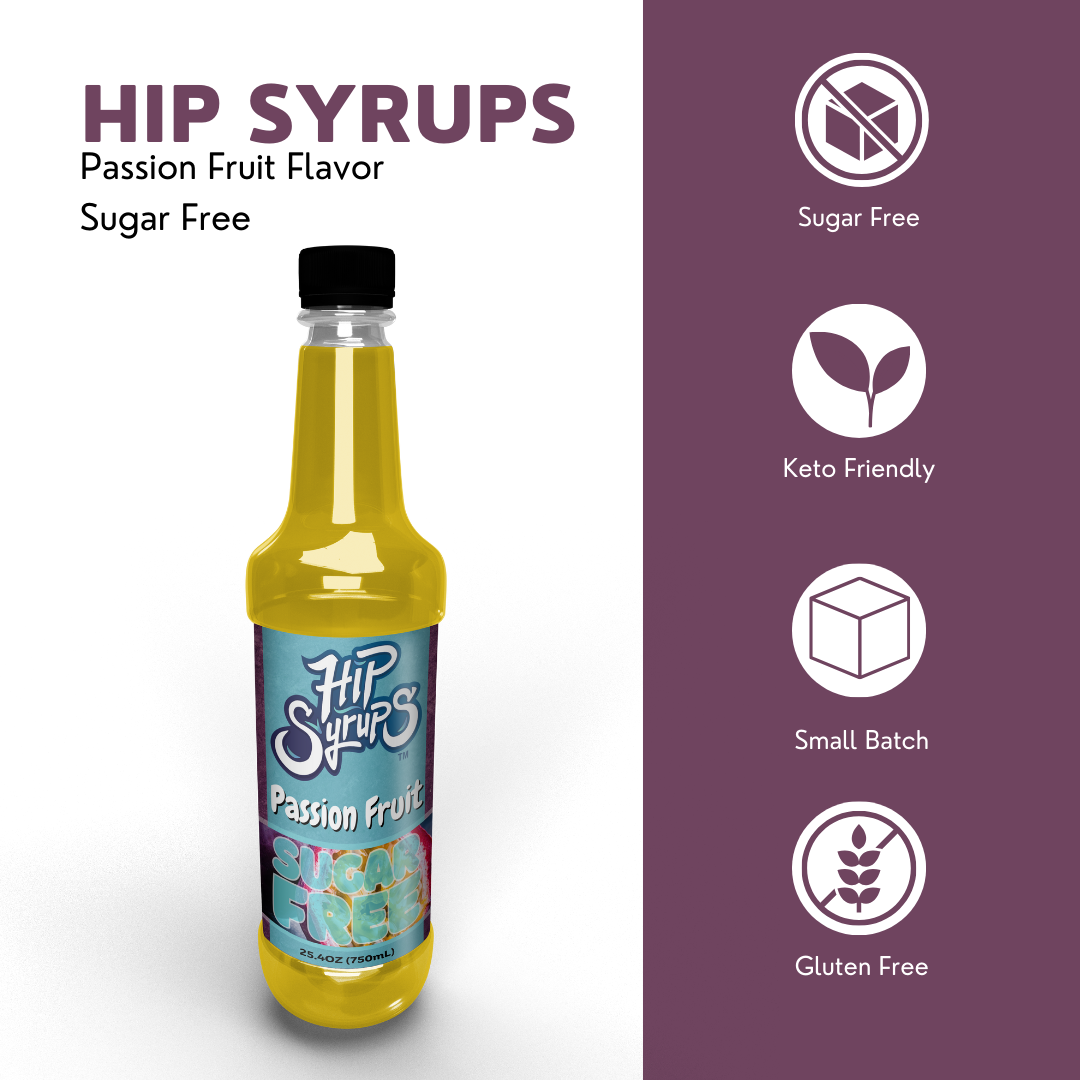 Sugar Free Simple Syrups designed for Passion Fruit, Water Flavor, Bubble Tea, Boba Tea, Cocktails, Sugar Free