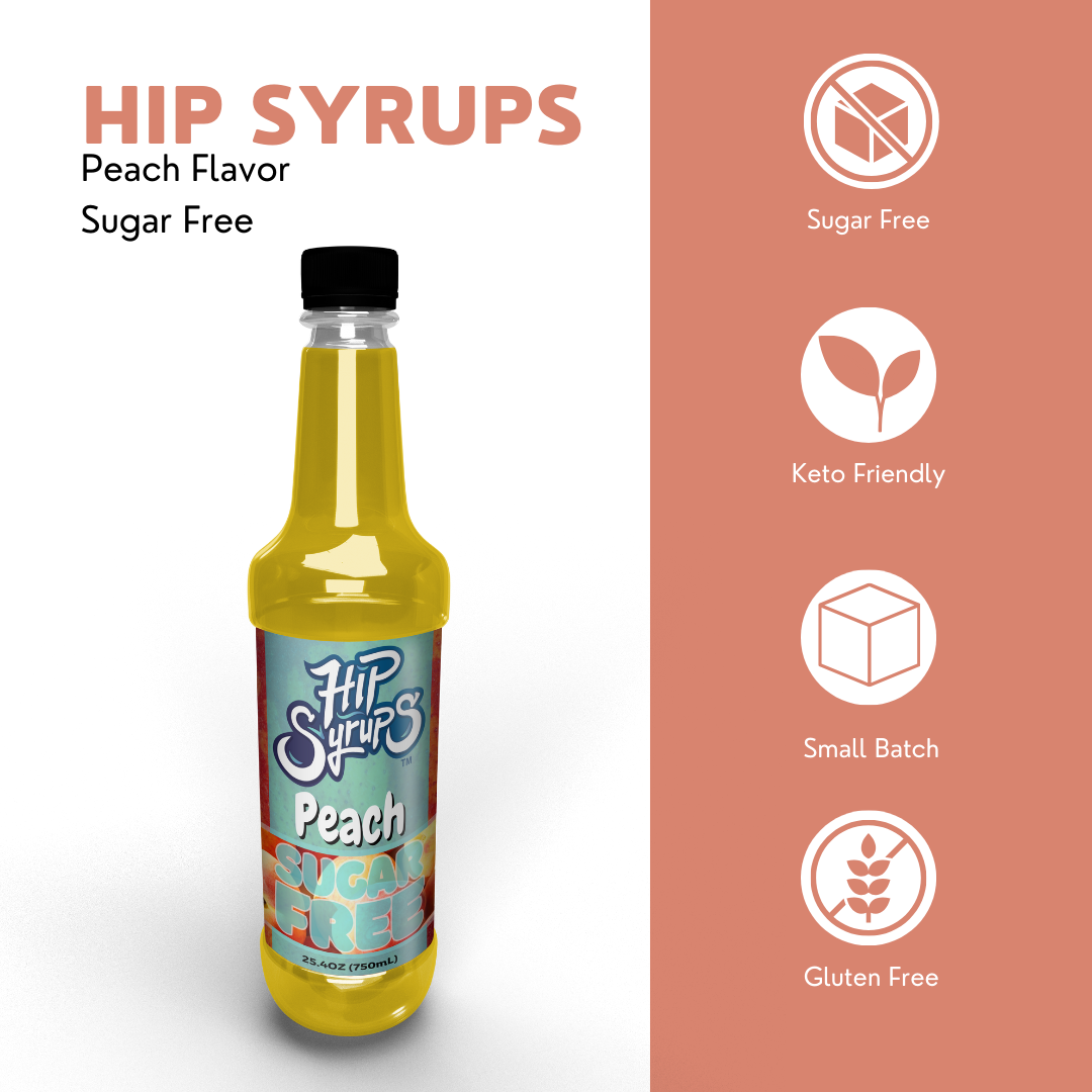 Sugar Free Simple Syrups designed for Peach, Water Flavor, Bubble Tea, Boba Tea, Cocktails, Sugar Free
