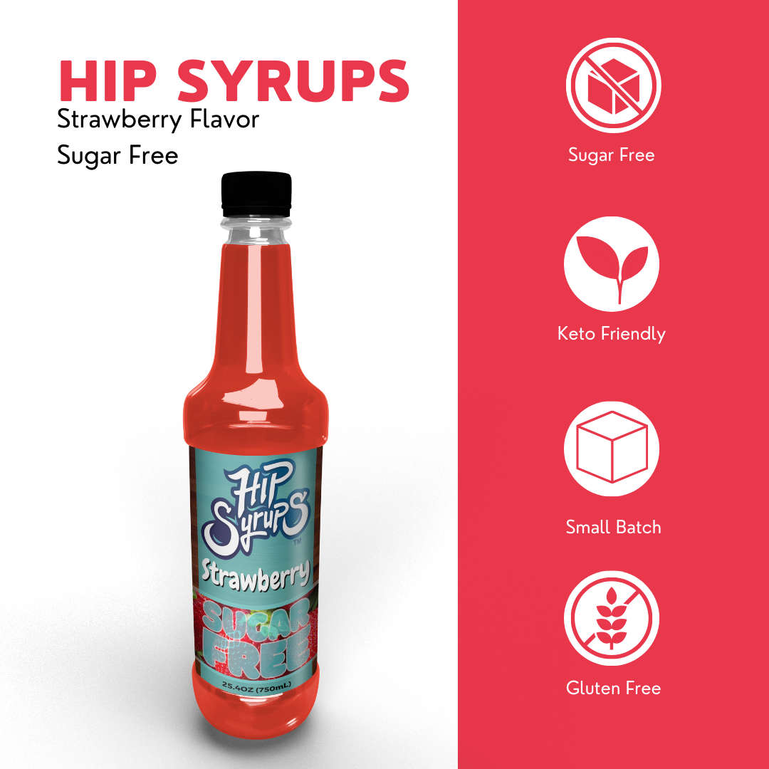 Sugar Free Simple Syrups designed for Strawberry, Water Flavor, Bubble Tea, Boba Tea, Cocktails, Sugar Free