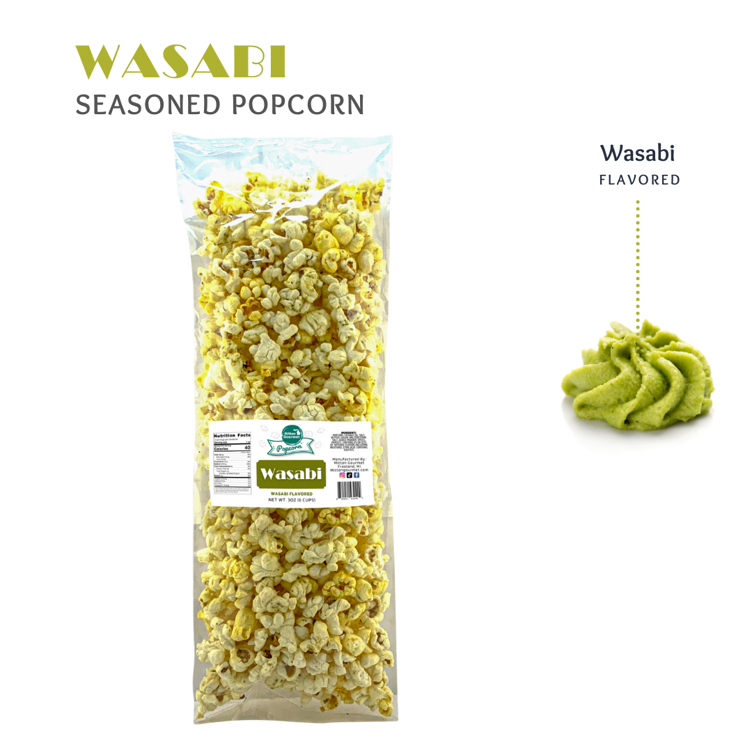 Small Batch Gourmet Wasabi, Snack, Wasabi Popcorn, Seasoned Popcorn, Wasabi Flavored, Popcorn