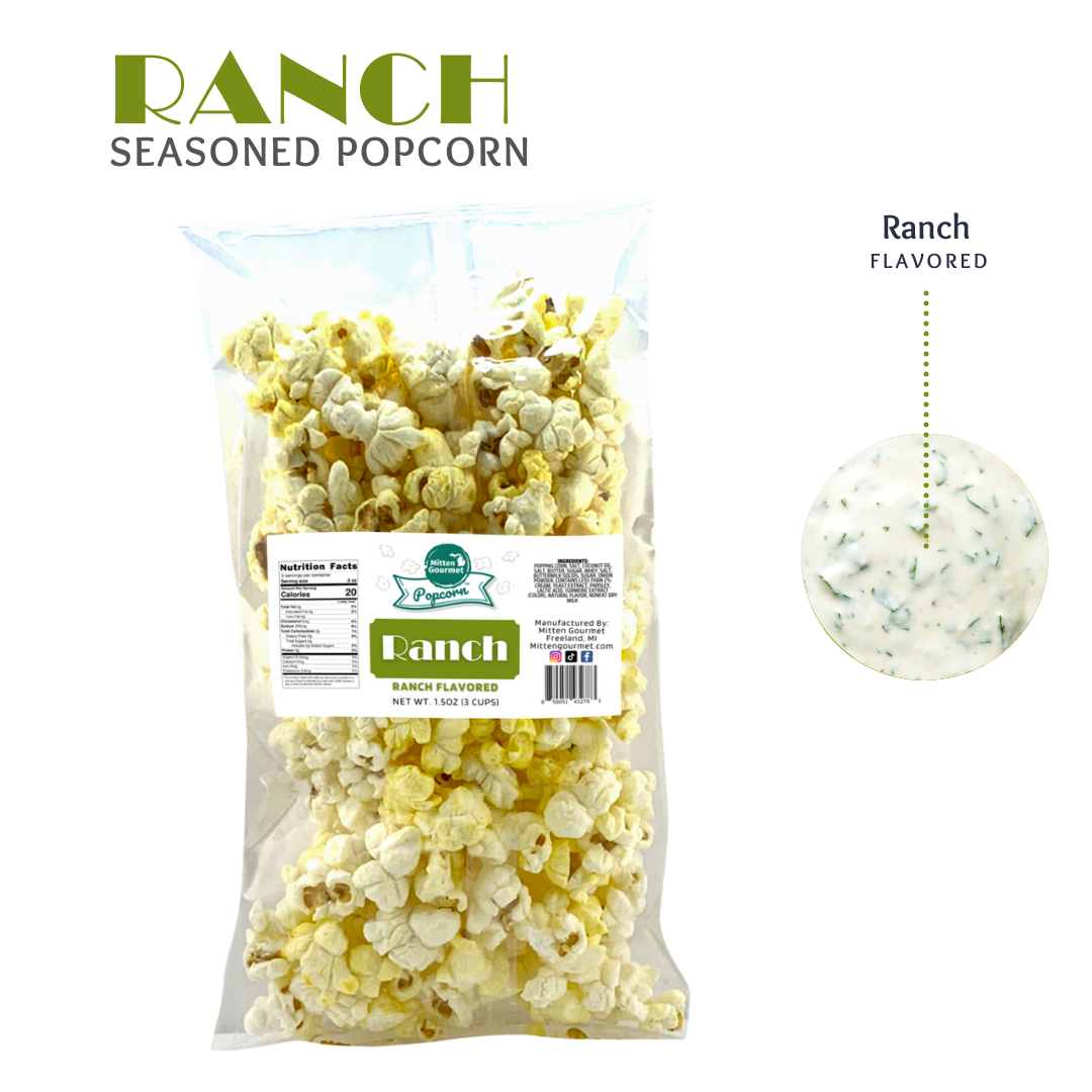 Small Batch Gourmet Ranch, Snack, Ranch Popcorn, Seasoned Popcorn, Ranch Flavored, Popcorn