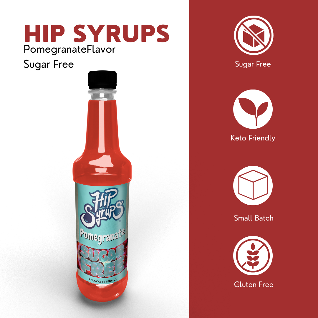 Sugar Free Simple Syrups designed for Pomegranate, Water Flavor, Bubble Tea, Boba Tea, Cocktails, Sugar Free
