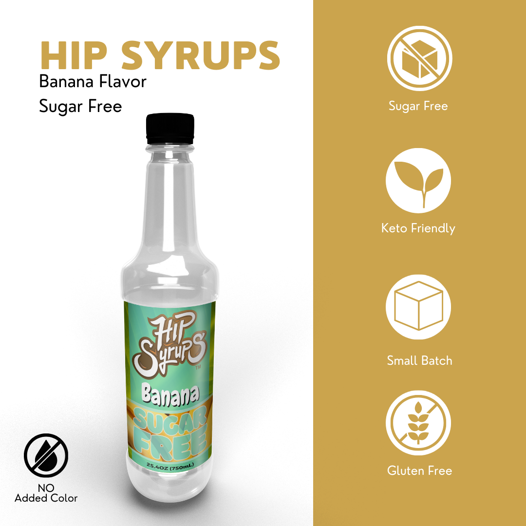 Sugar Free Simple Syrups designed for Banana, Coffee, Bubble Tea, Boba Tea, Sugar Free