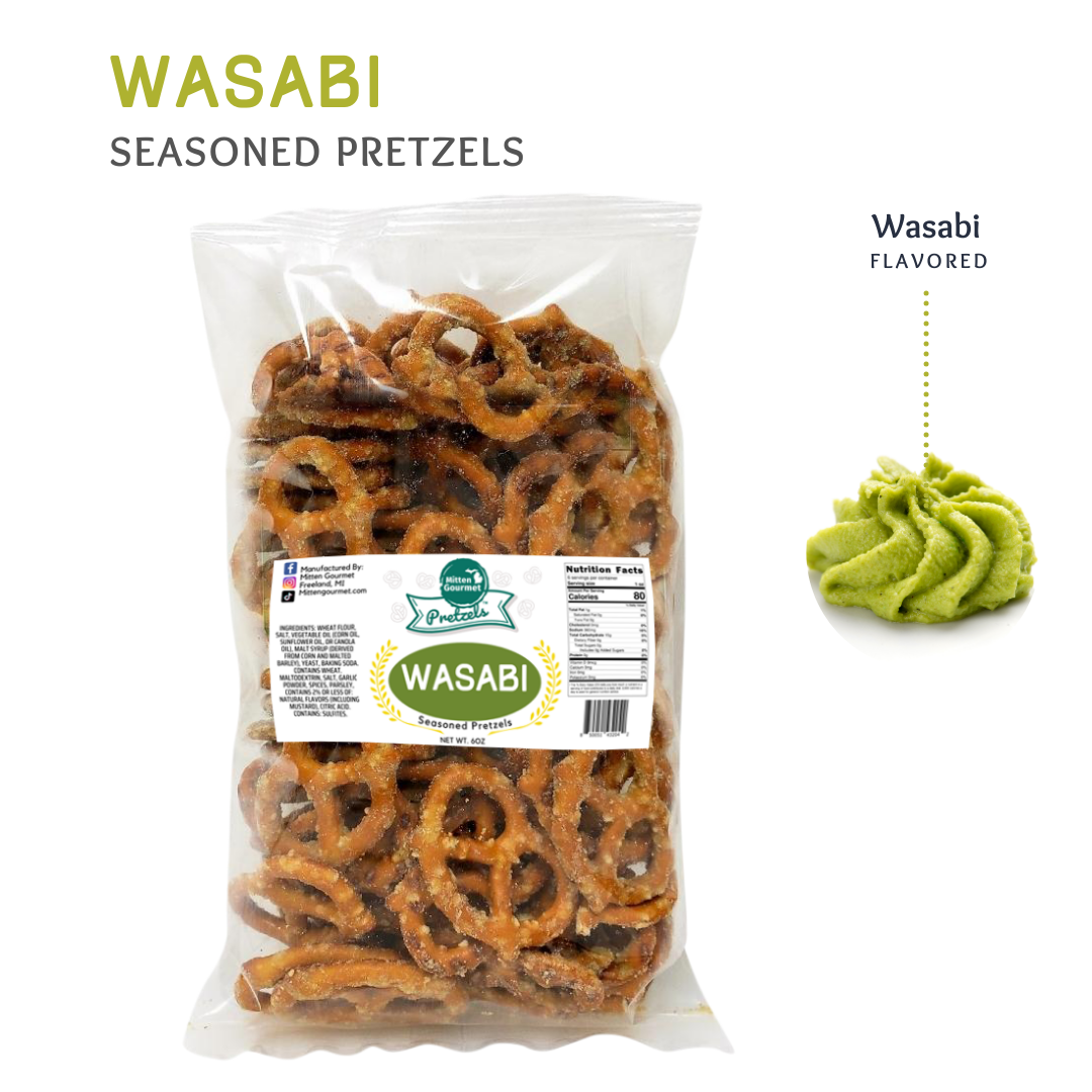Wasabi, Snack, Seasoned Pretzels, Flavored, Pretzel, Wasabi Pretzels