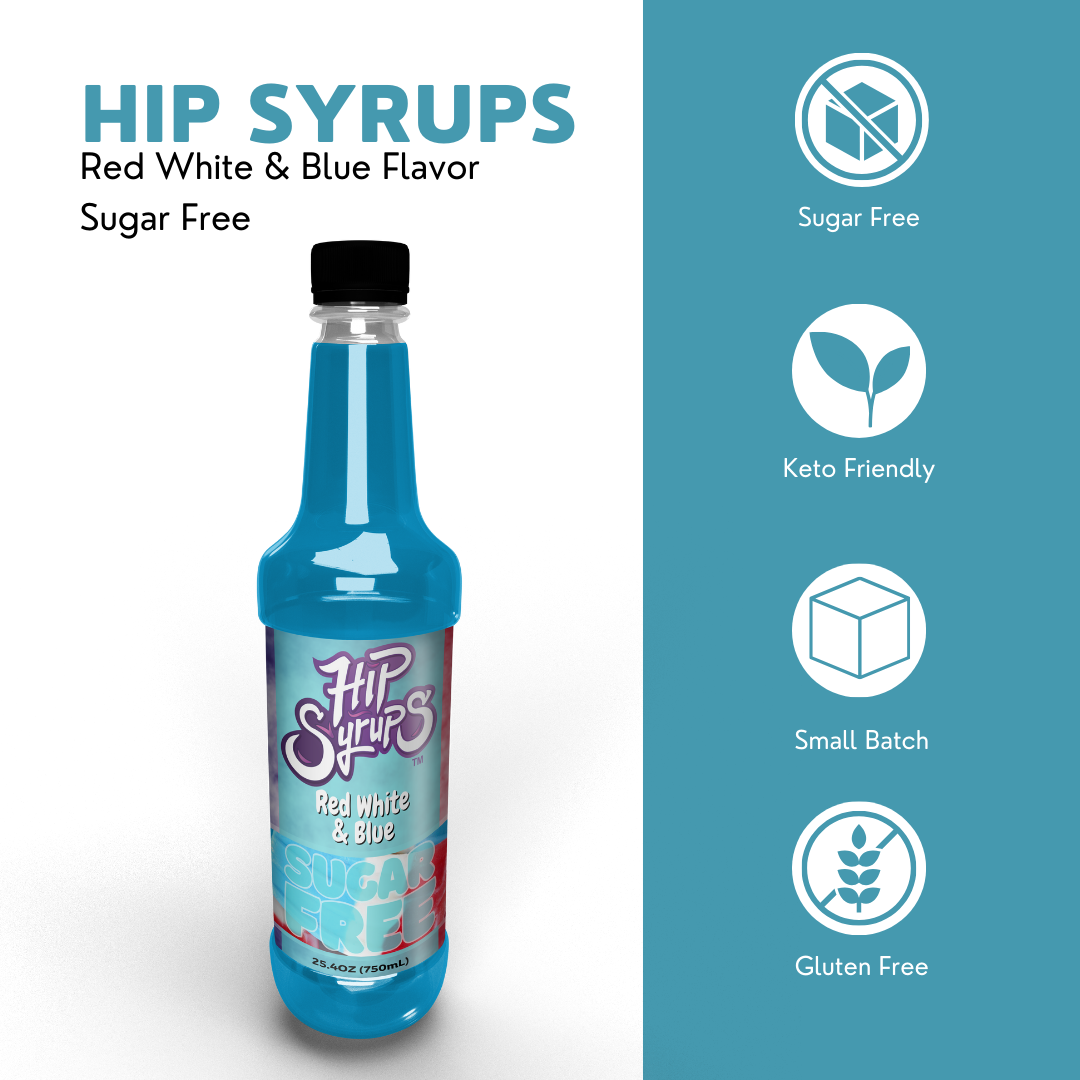 Sugar Free Simple Syrups designed for Red White & Blue, Water Flavor, Bubble Tea, Boba Tea, Cocktails, Sugar Free