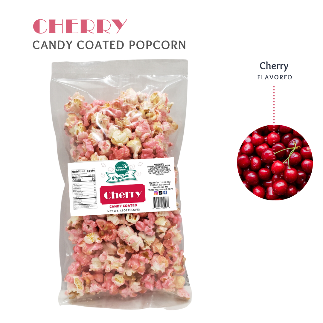 Small Batch Gourmet Candy Cherry, Cherry Candy Popcorn, Candy Popcorn