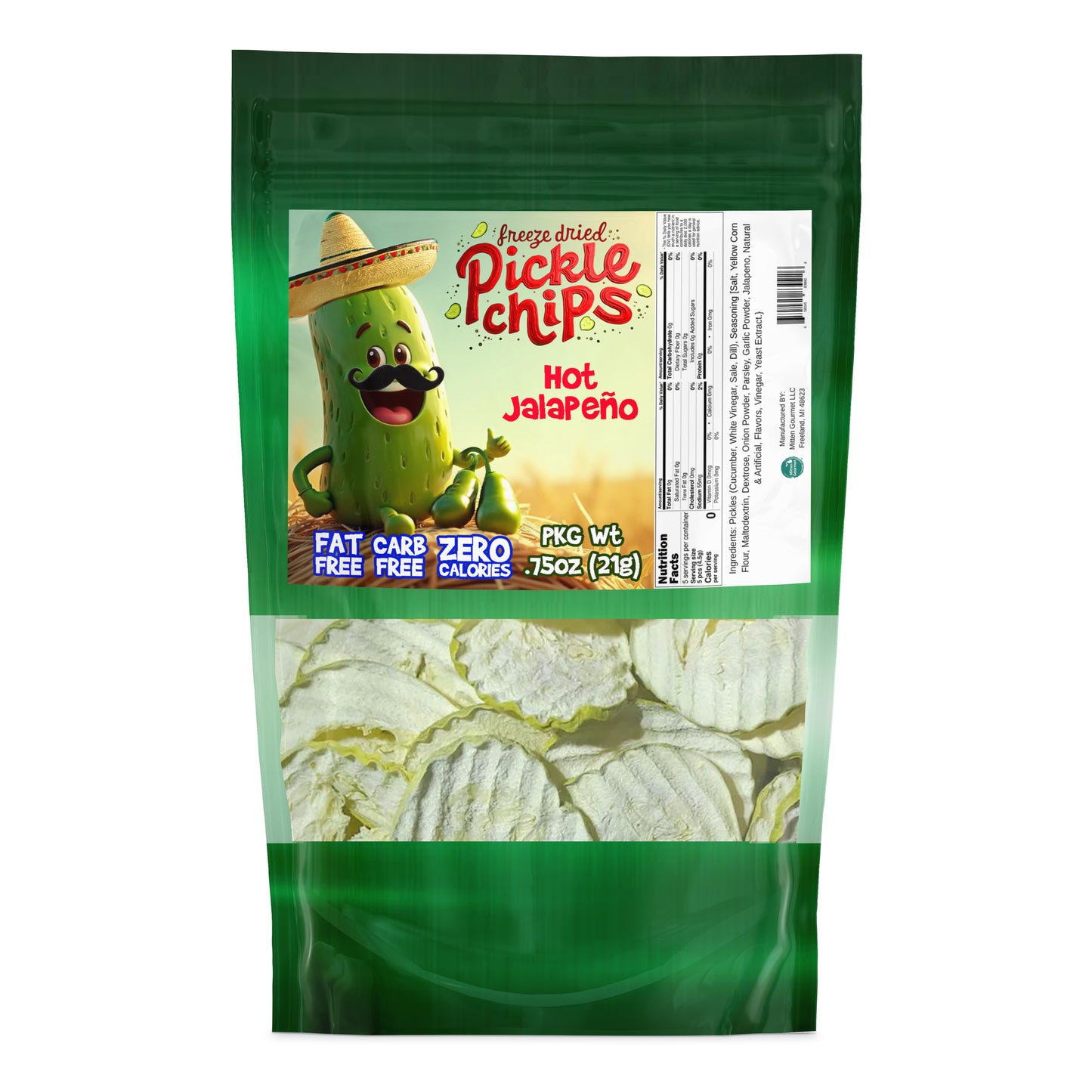 Jalapeno Dill Pickle Chips, Freeze Dried, Fat Free, Zero Calories, 0.75 oz