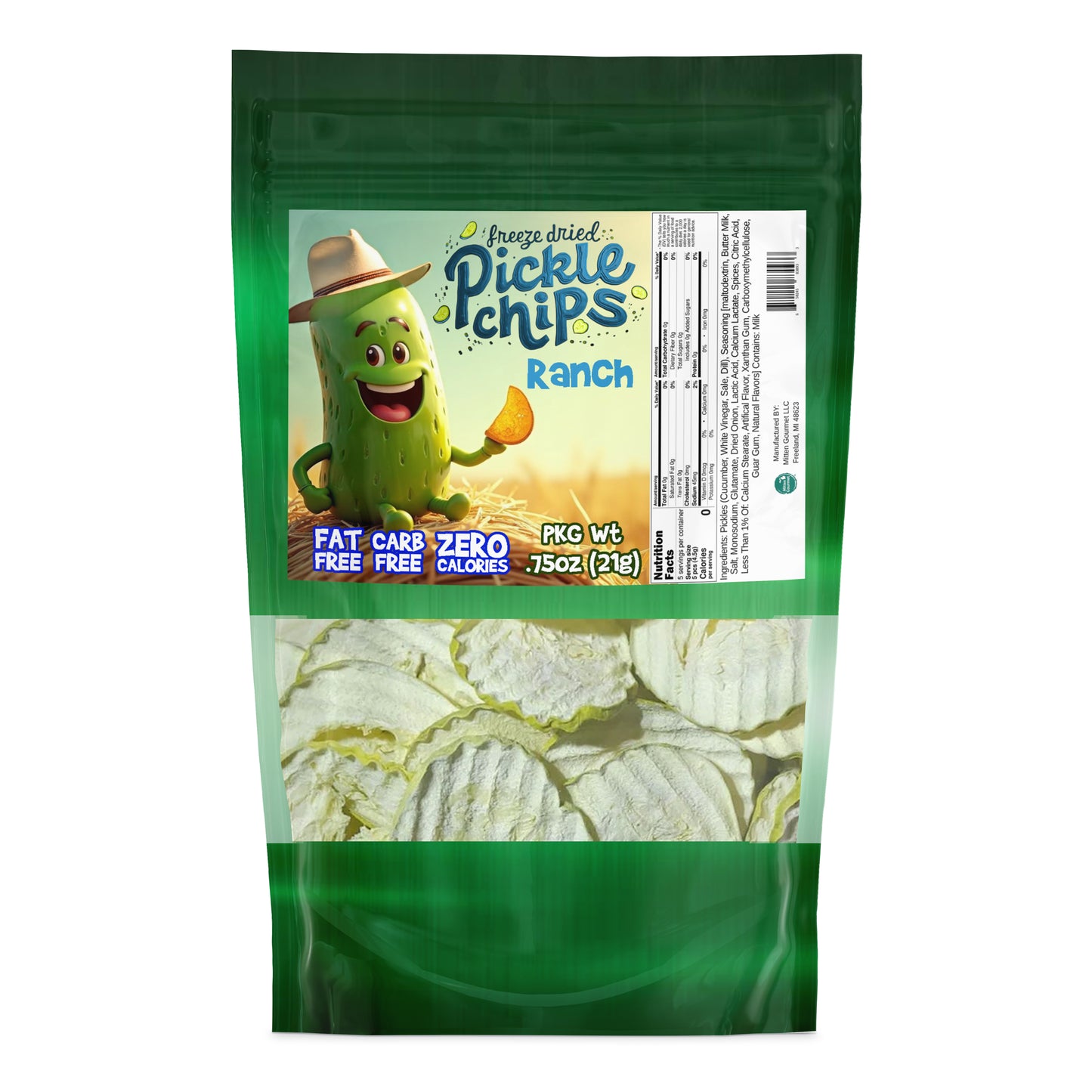 Ranch Dill Pickle Chips, Freeze Dried, Fat Free, Zero Calories, 0.75 oz
