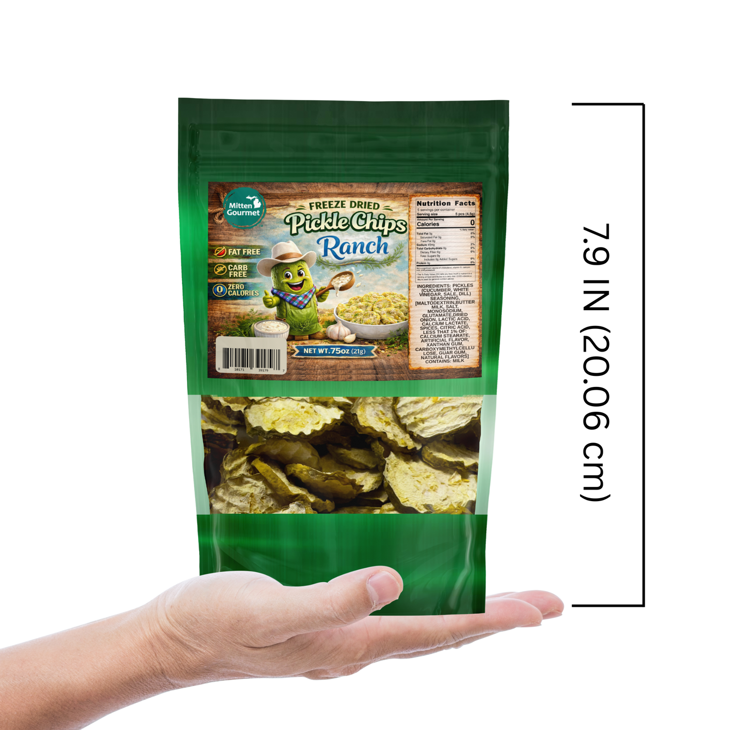 Ranch Dill Pickle Chips, Freeze Dried, Fat Free, Zero Calories, 0.75 oz